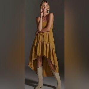 Maeve High-Low Tiered Strapless Midi Dress from Anthropologie, Size Medium